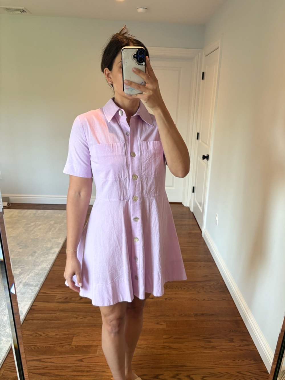 Pomander Place Lilac Button-Front Shirtwaist Mini Dress